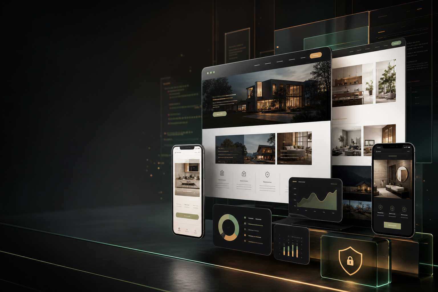 Moderne webdesign mockups og sikkerhedsvisualiseringer